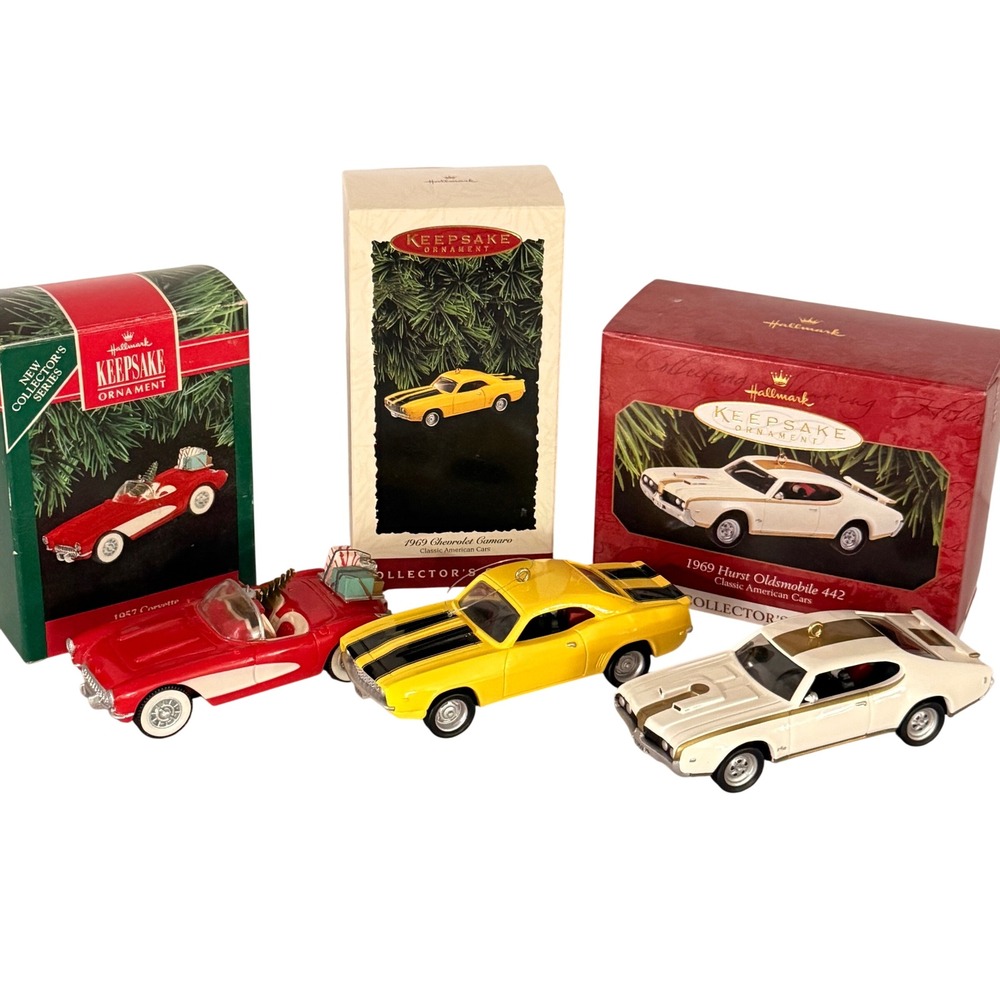 Hallmark Keepsake Classic American Cars Ornament Set 1957 Corvette 1969 Camaro